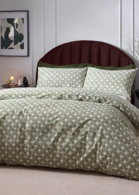 Hoem Alexa Abstract Cotton Rich Duvet Cover Set Olive