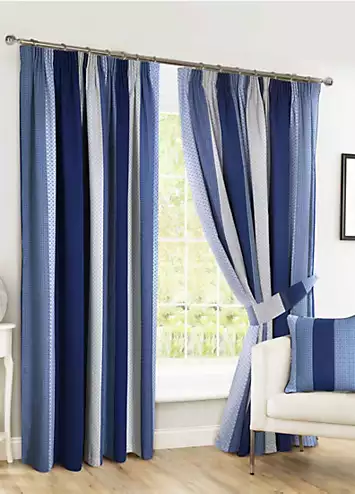 Home Curtains Seville Stripe Printed Pencil Pleat Lined Curtains with Tiebacks | Kaleidoscope