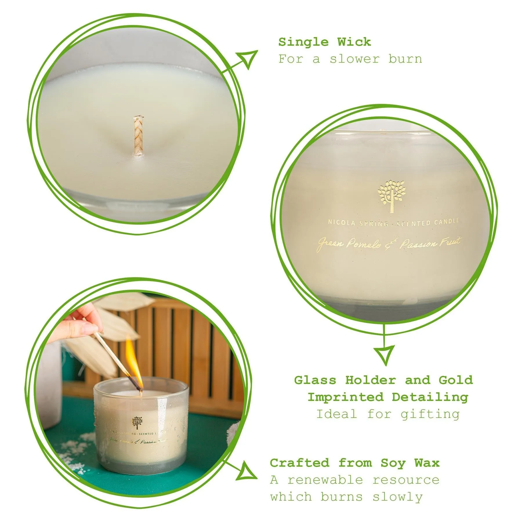 Home Fragrance | Soy Wax Scented Candles 300g Green Pomelo & Passion Fruit Pack of 3 | Nicola Spring