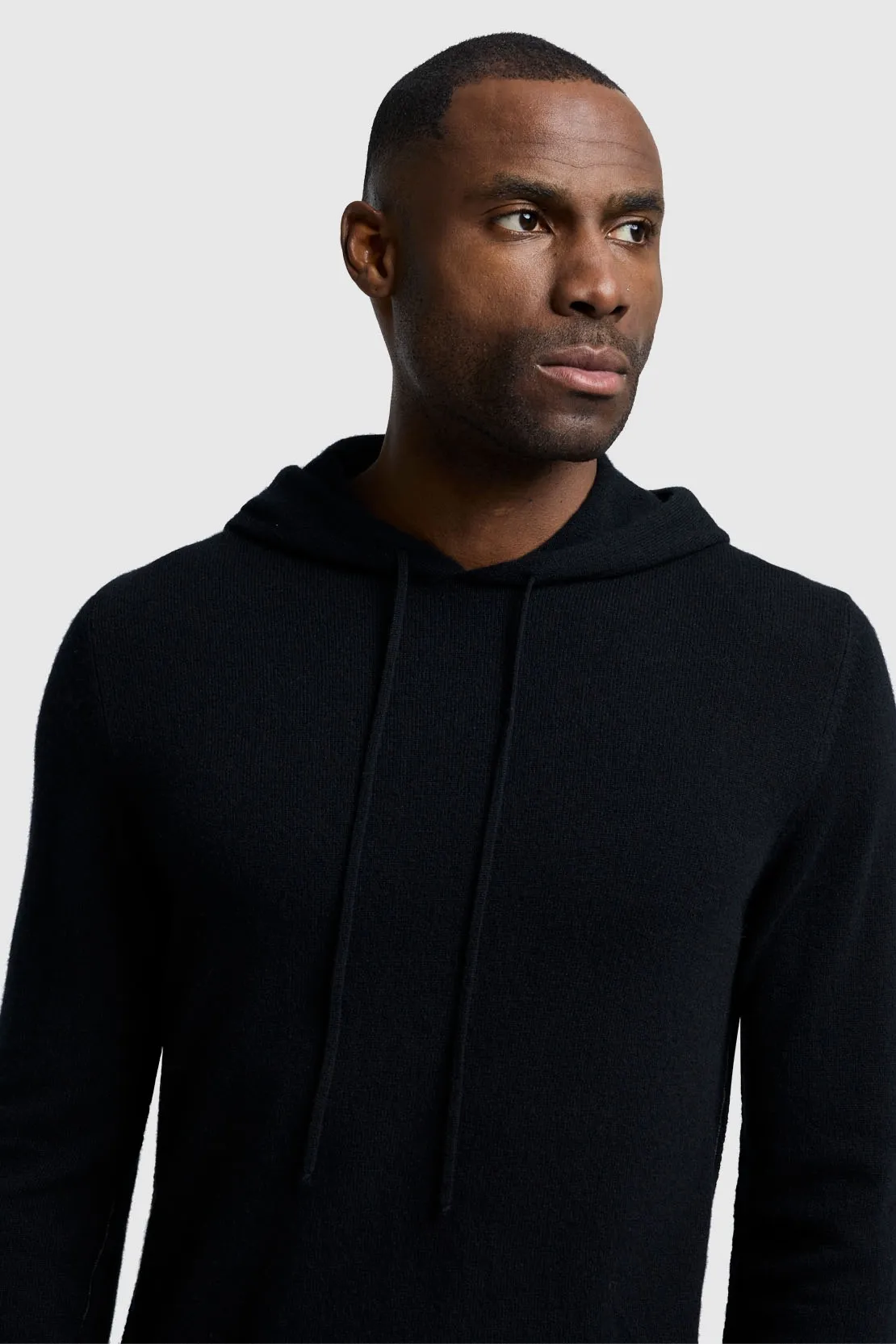 HOODIE CASHMERE W/ STITCH DETAIL BLACK