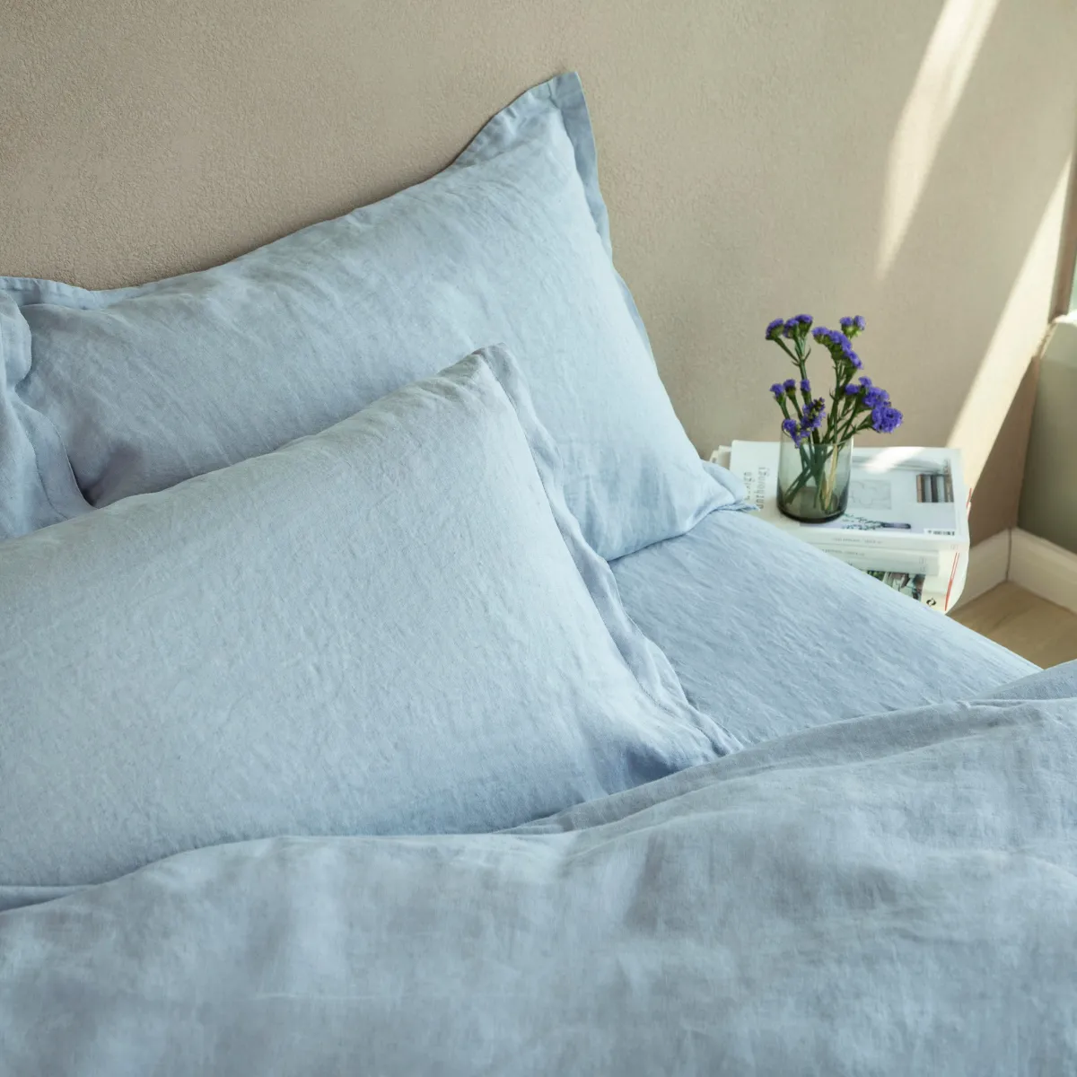 Kapok Comforts   Linen Oxford Pillowcase Set of 2 Blue Fog