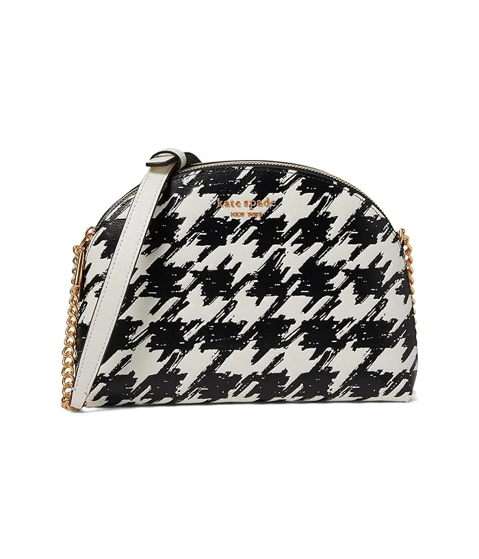 Kate Spade New York Morgan Painterly Houndstooth Embossed Saffiano Leather Double Zip Dome Crossbody