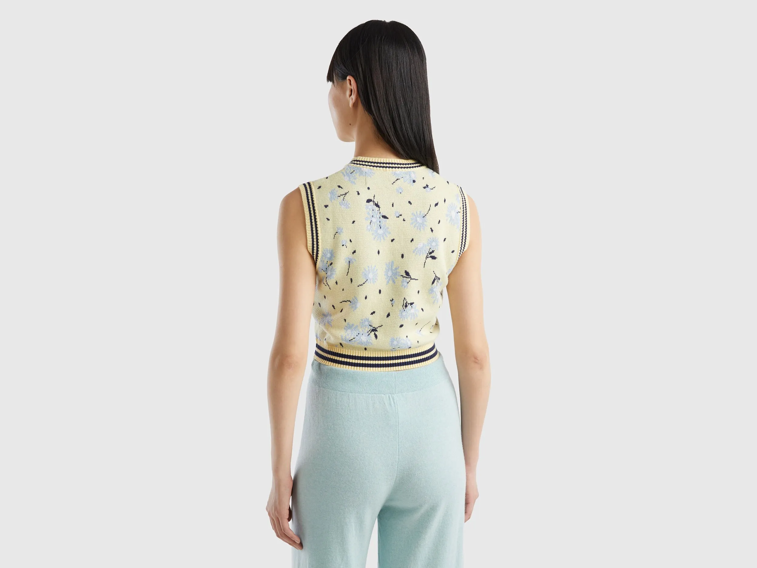 Knit floral vest - Yellow | Benetton