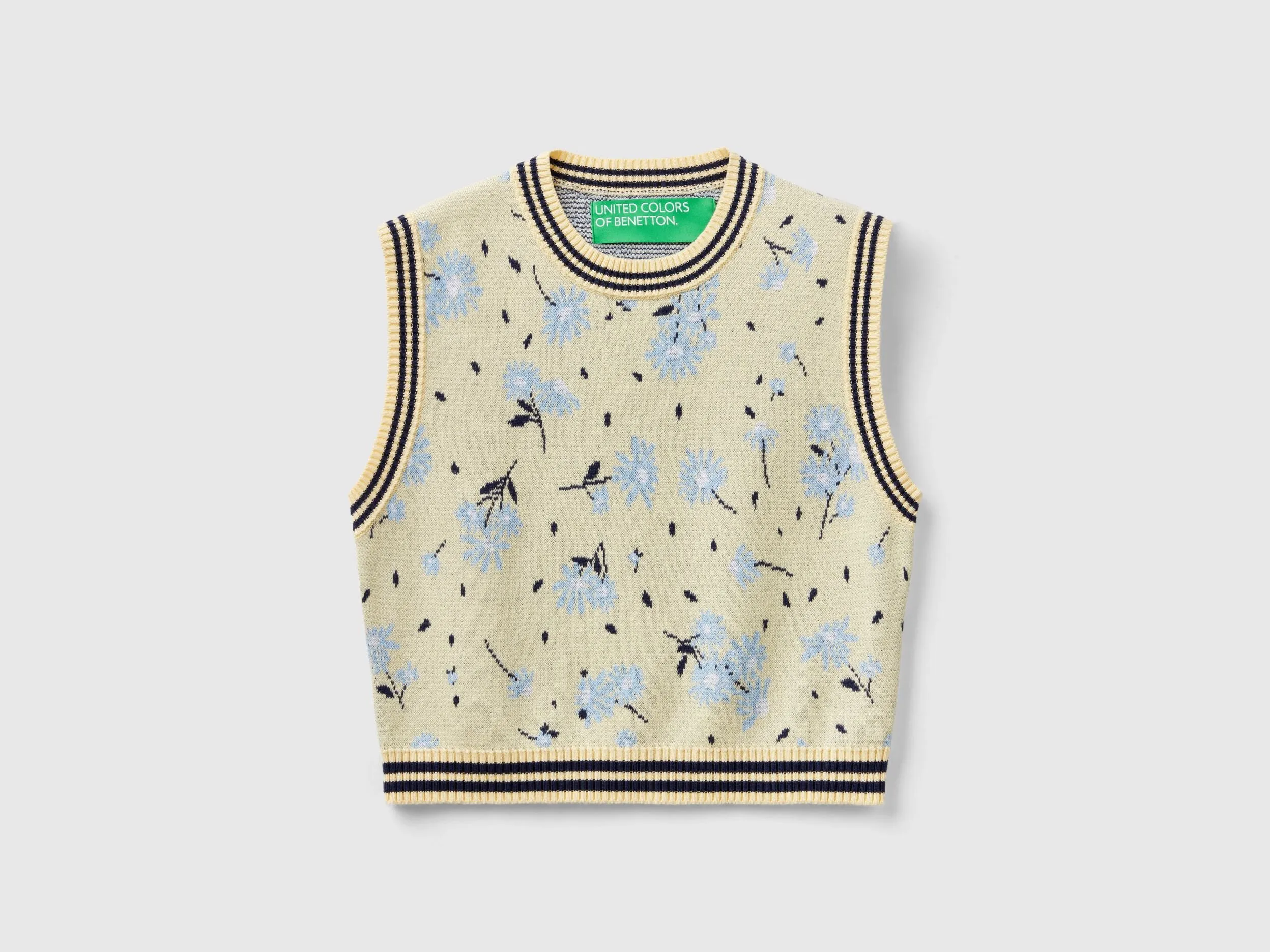 Knit floral vest - Yellow | Benetton