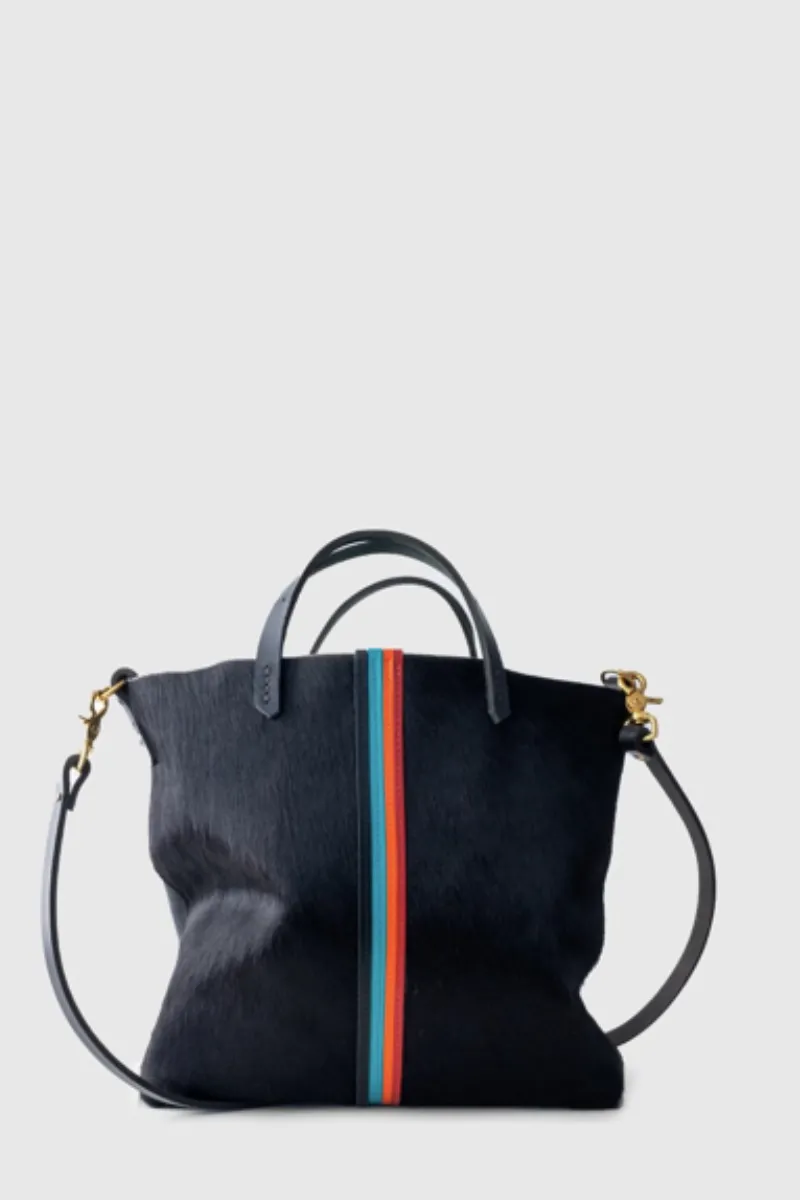 Lover Fighter, Cow Hair Leather Tote- Black with Rainbow Stripes  