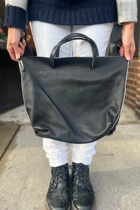 Lover Fighter, Cow Hair Leather Tote- Black with Rainbow Stripes  