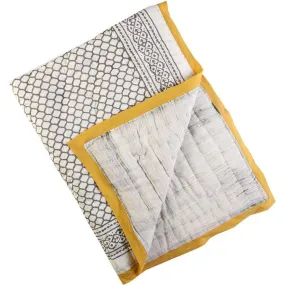 Malabar Baby Block-Printed Cotton Crib Quilt, Erawan