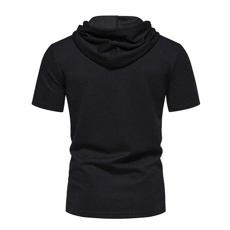 Men's Jacquard Checkerboard Short Sleeve Hoodie 94088887X