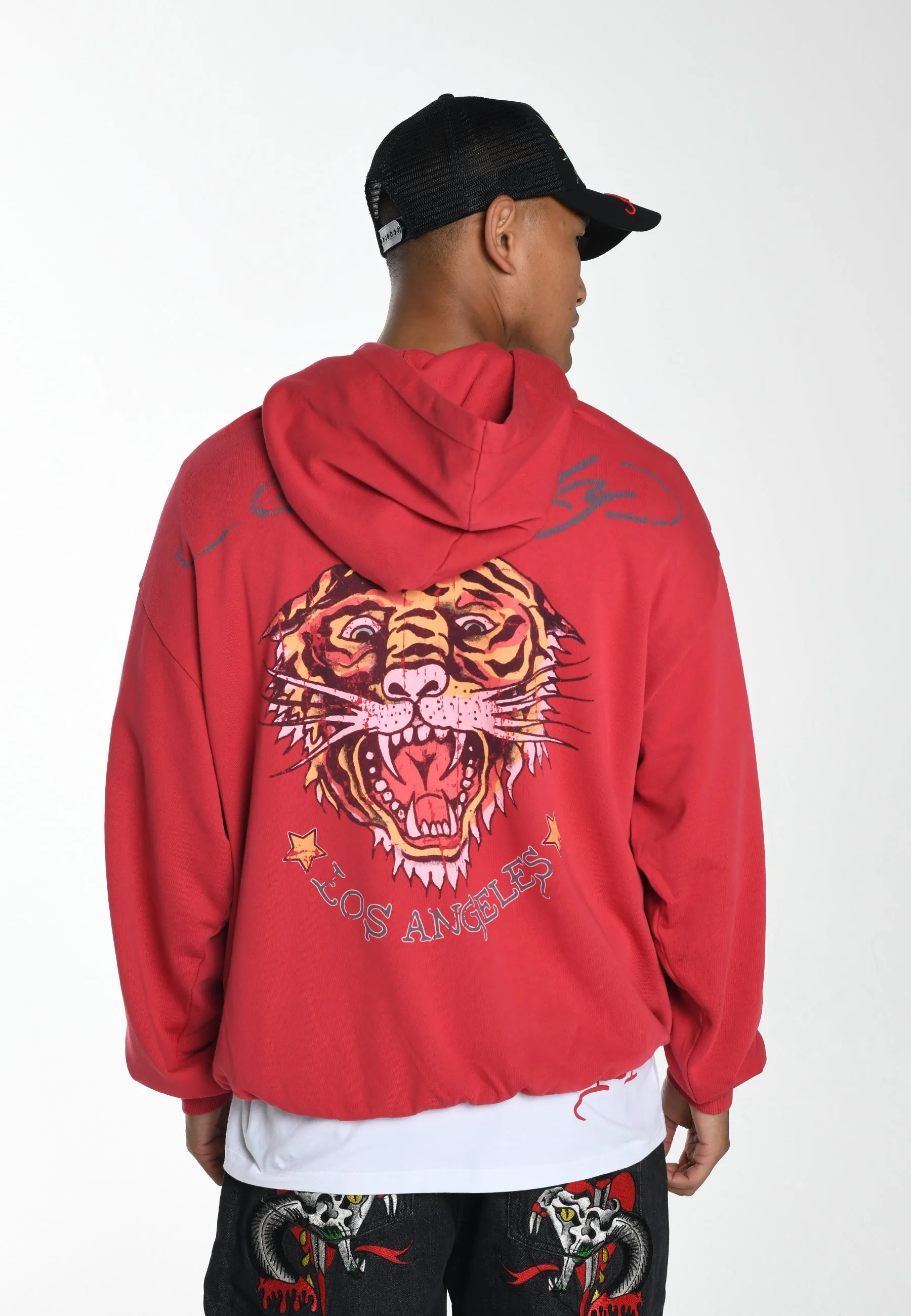 Mens Melrose-Tiger Graphic Hoodie - Red