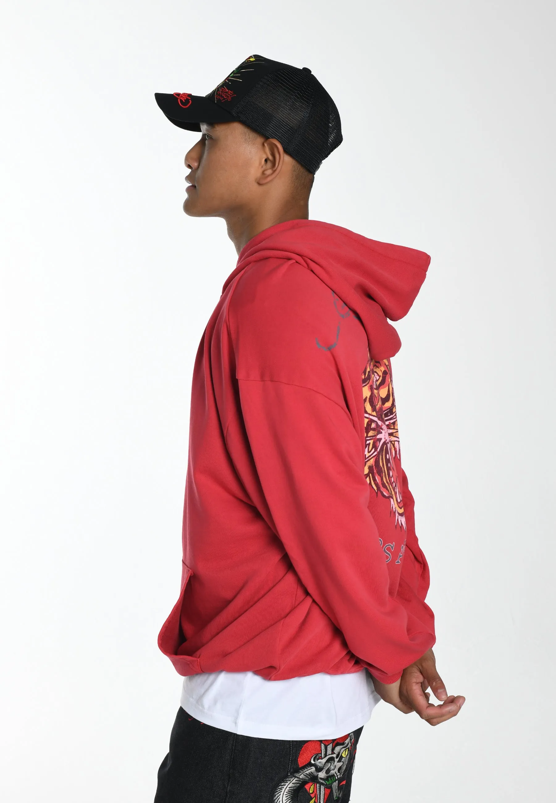 Mens Melrose-Tiger Graphic Hoodie - Red