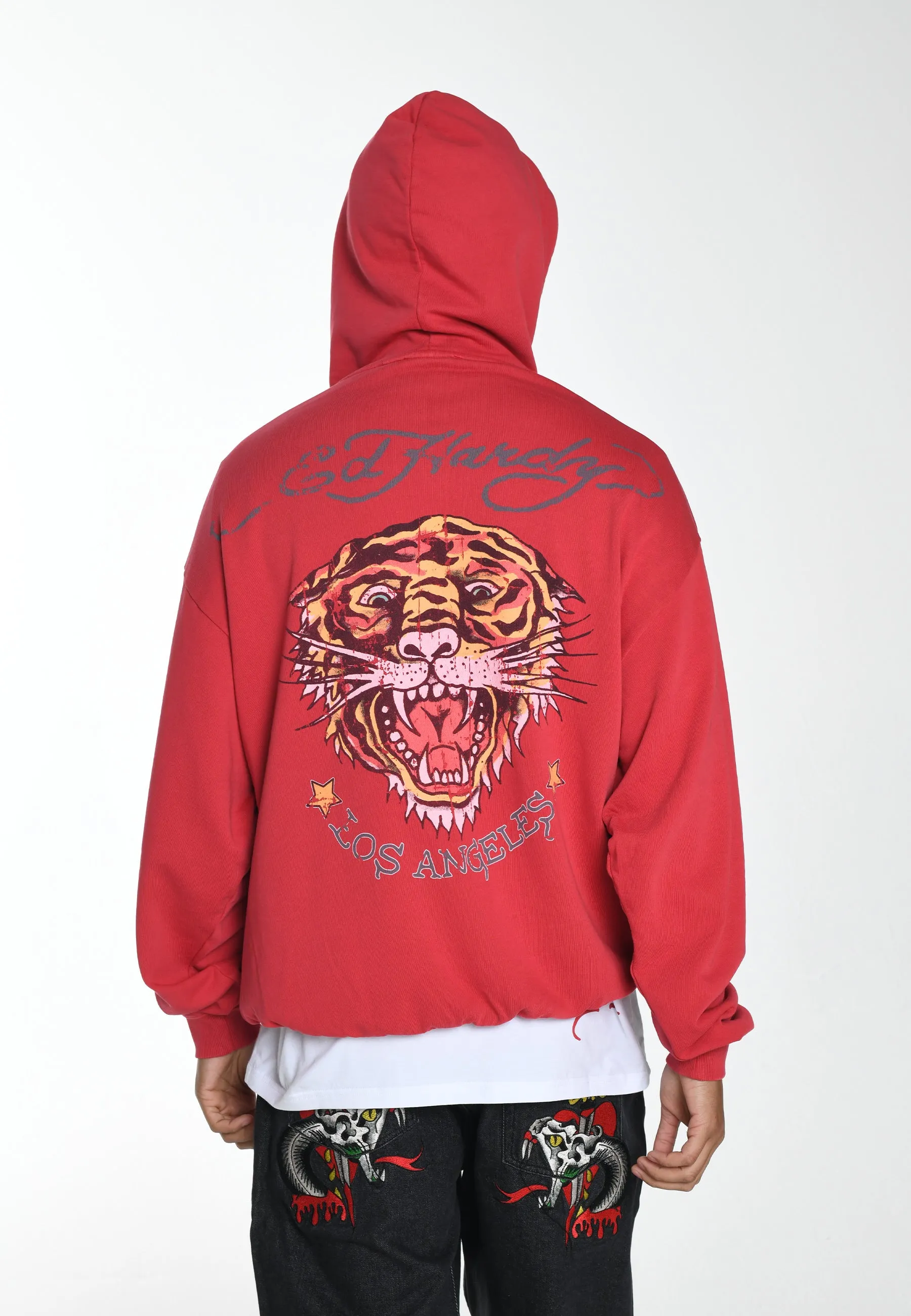 Mens Melrose-Tiger Graphic Hoodie - Red