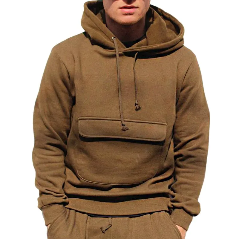 Men's Retro Casual Solid Pocket Hoodie 26618722TO