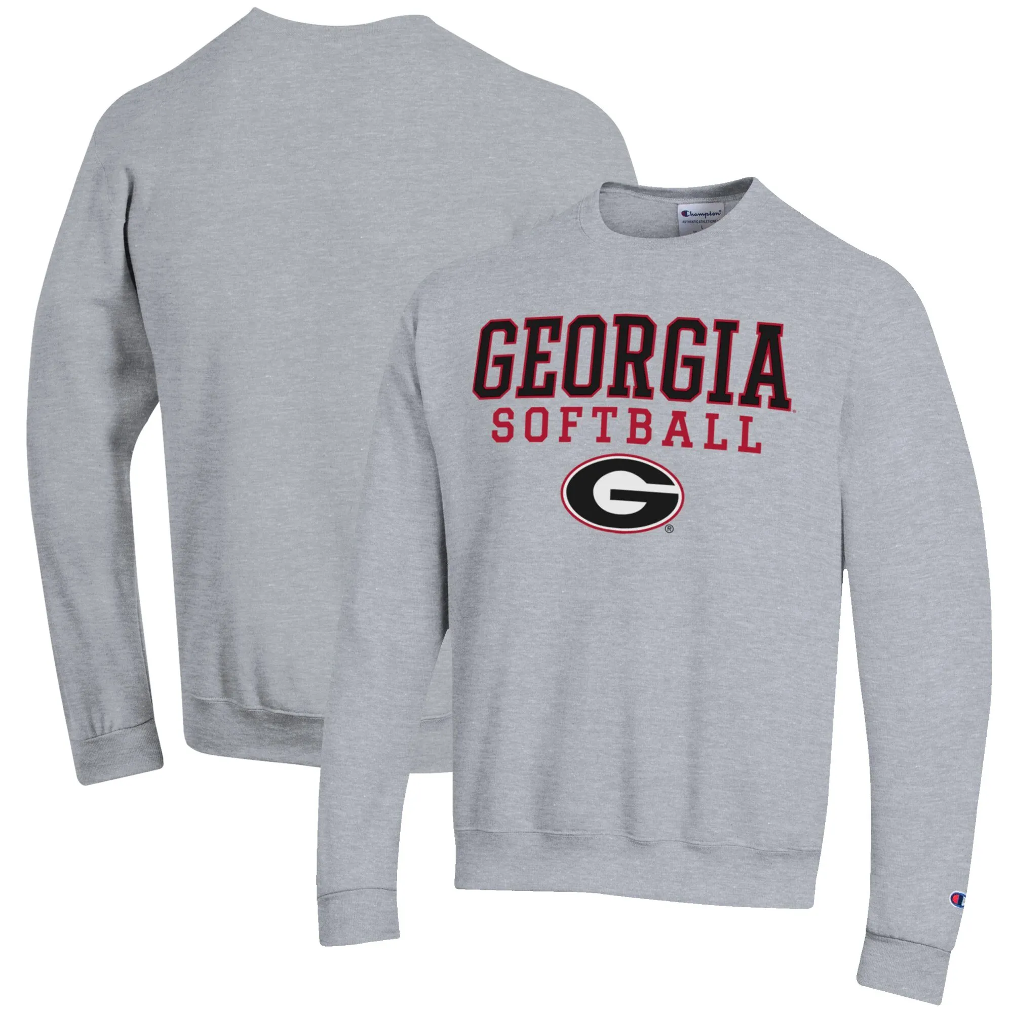 Men's Champion Gray Georgia Bulldogs Softball Stack Pullover Crewneck Sweatshirt