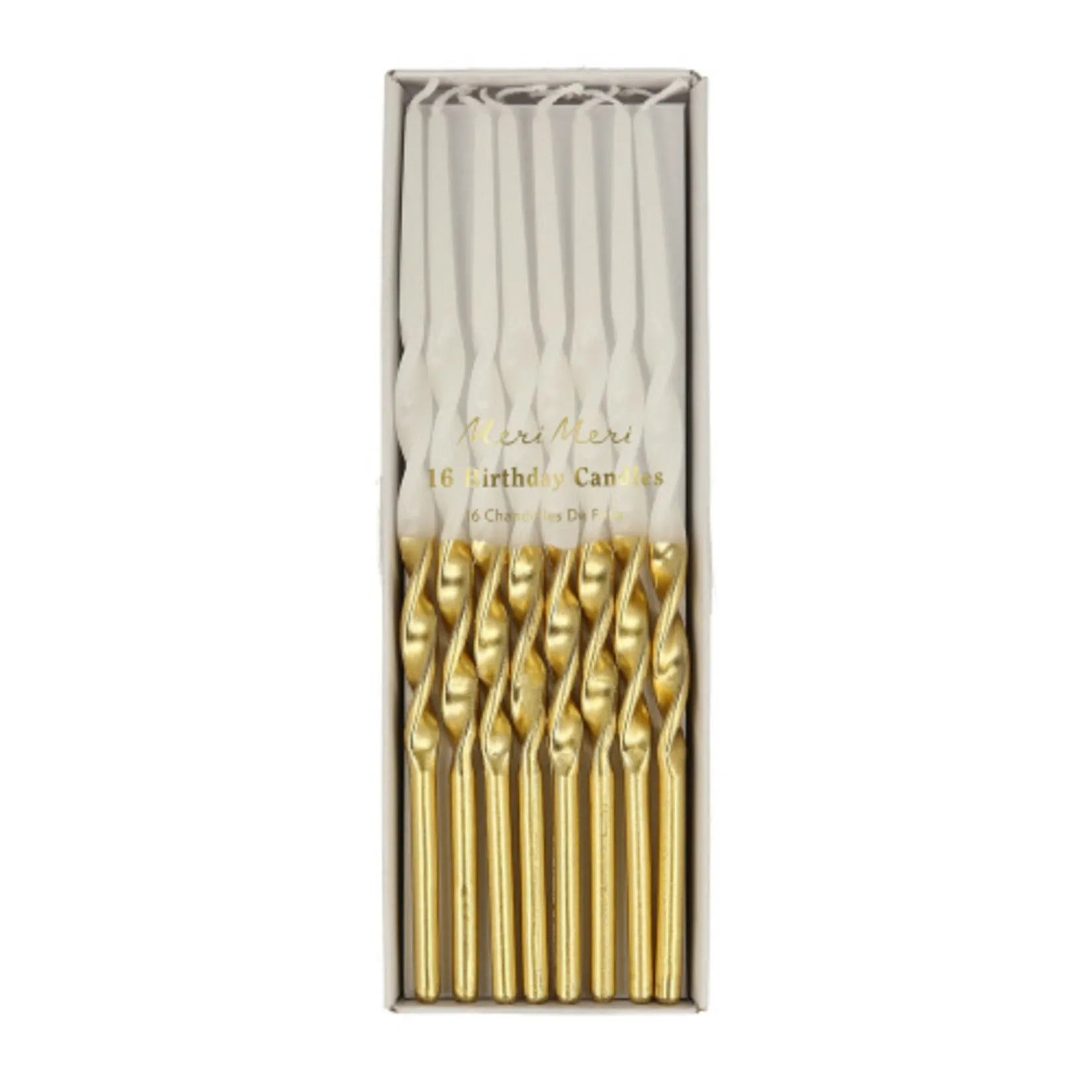 Meri Meri Gold Dipped Twisted Candles -Box of 16