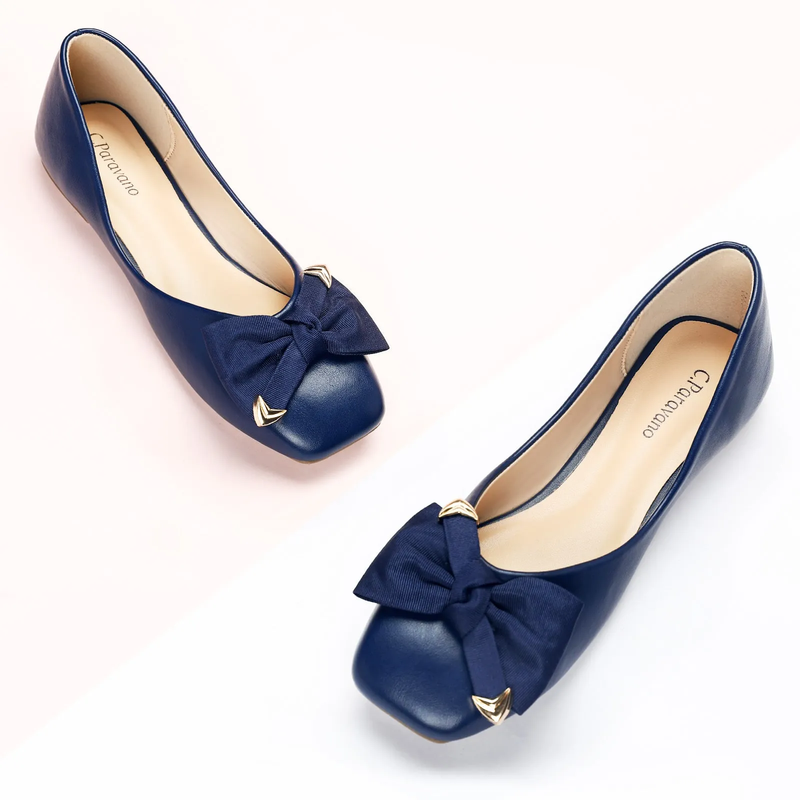 Metal Bow Ballerina Flats (Eva) Navy