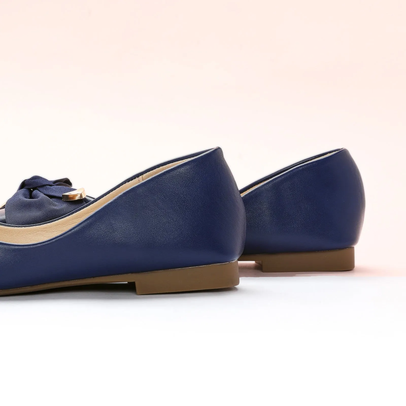 Metal Bow Ballerina Flats (Eva) Navy