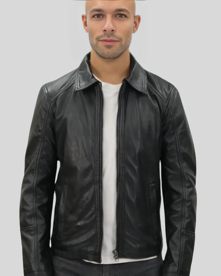 Miles Black Leather Racer Jacket