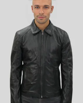 Miles Black Leather Racer Jacket