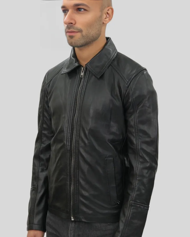 Miles Black Leather Racer Jacket