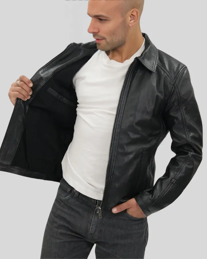 Miles Black Leather Racer Jacket