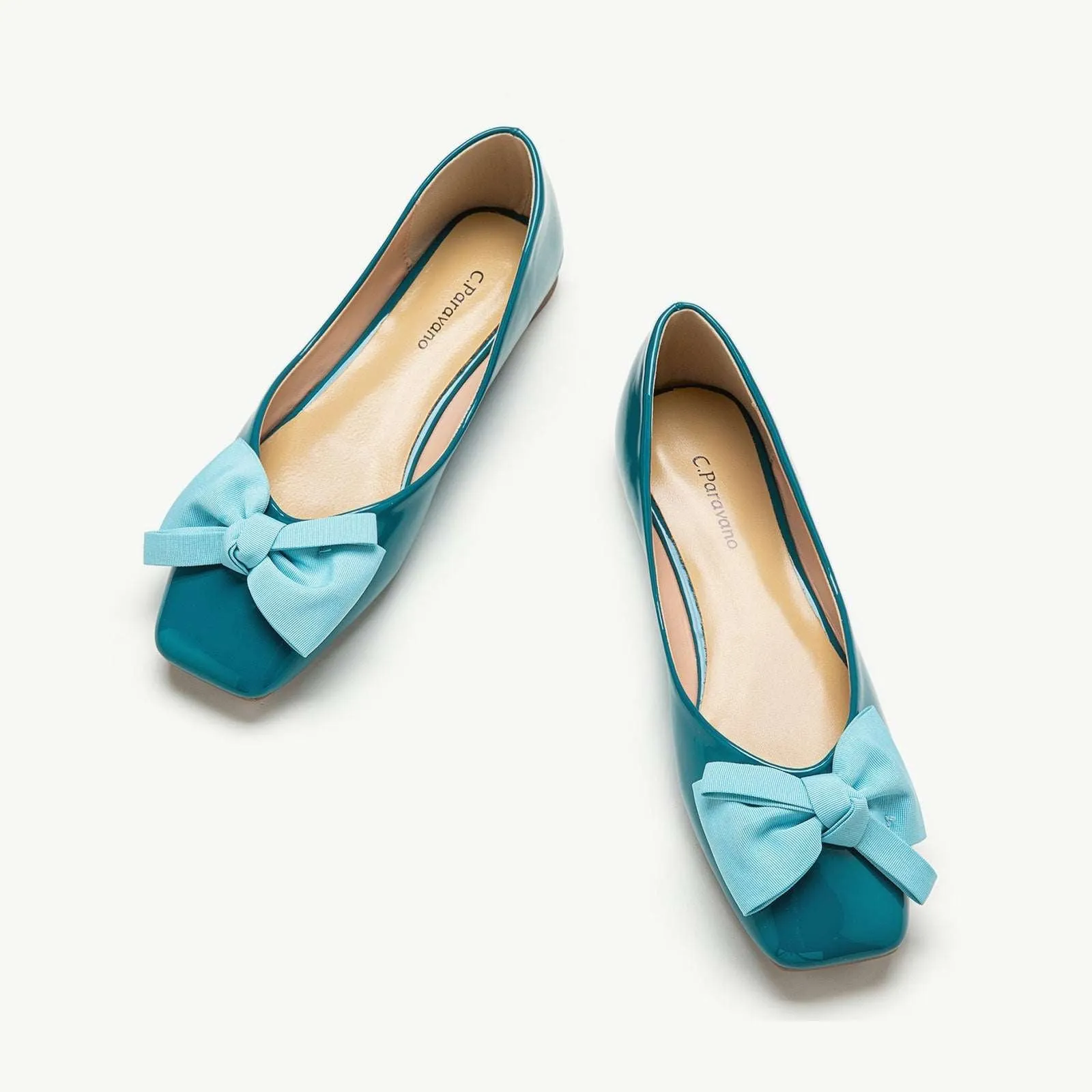 Patent Bow Ballerina Flats (Eva) Peacock Blue