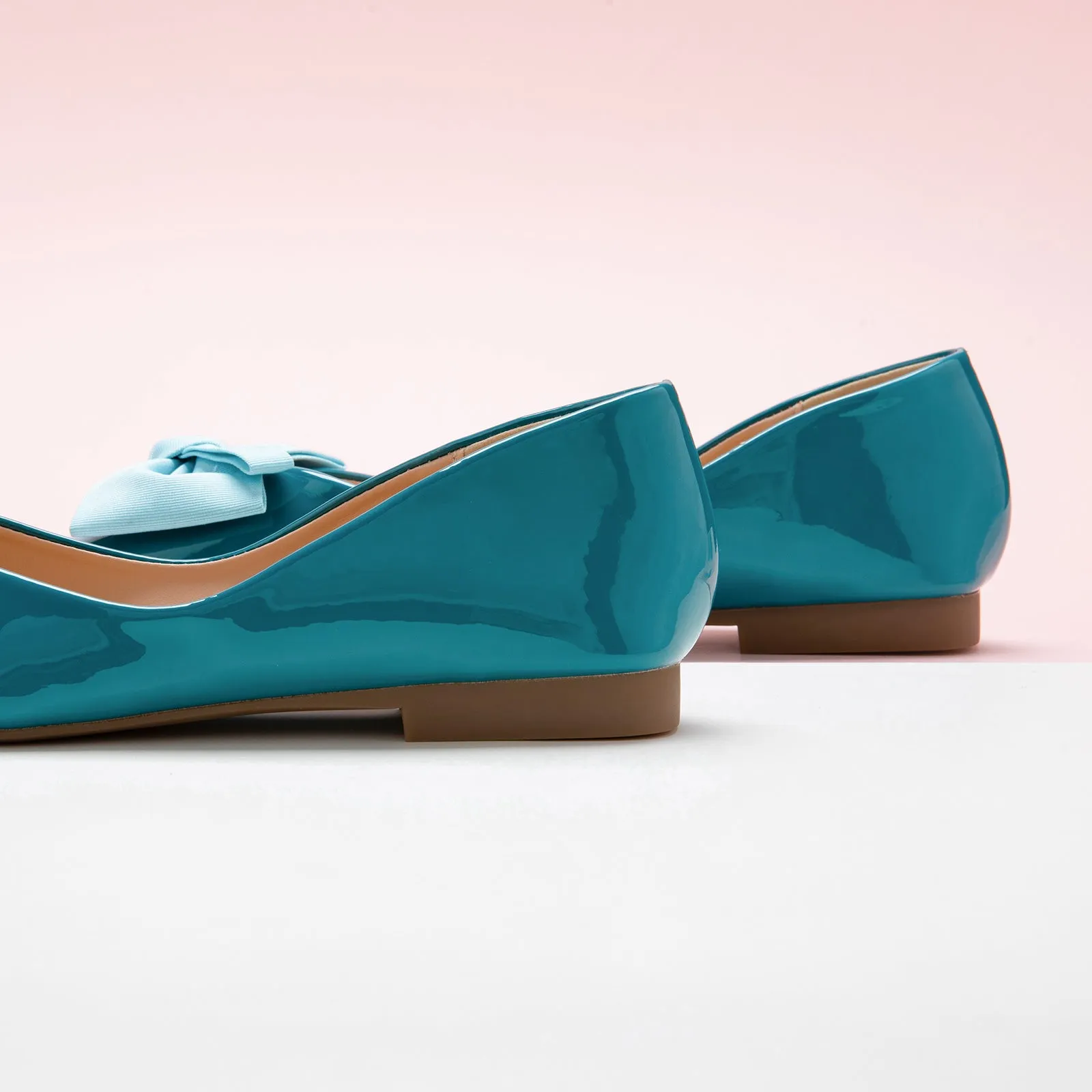 Patent Bow Ballerina Flats (Eva) Peacock Blue