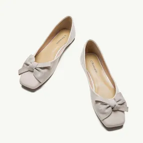 Patent Bow Ballerina Flats (Eva) Pearl White