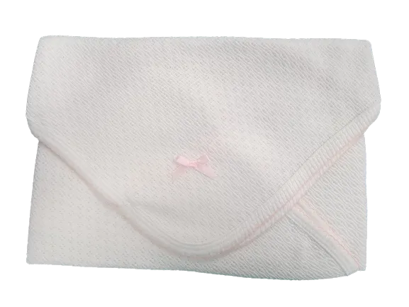 Paty Receiving Blanket w/Bow - White w/Pink Trim