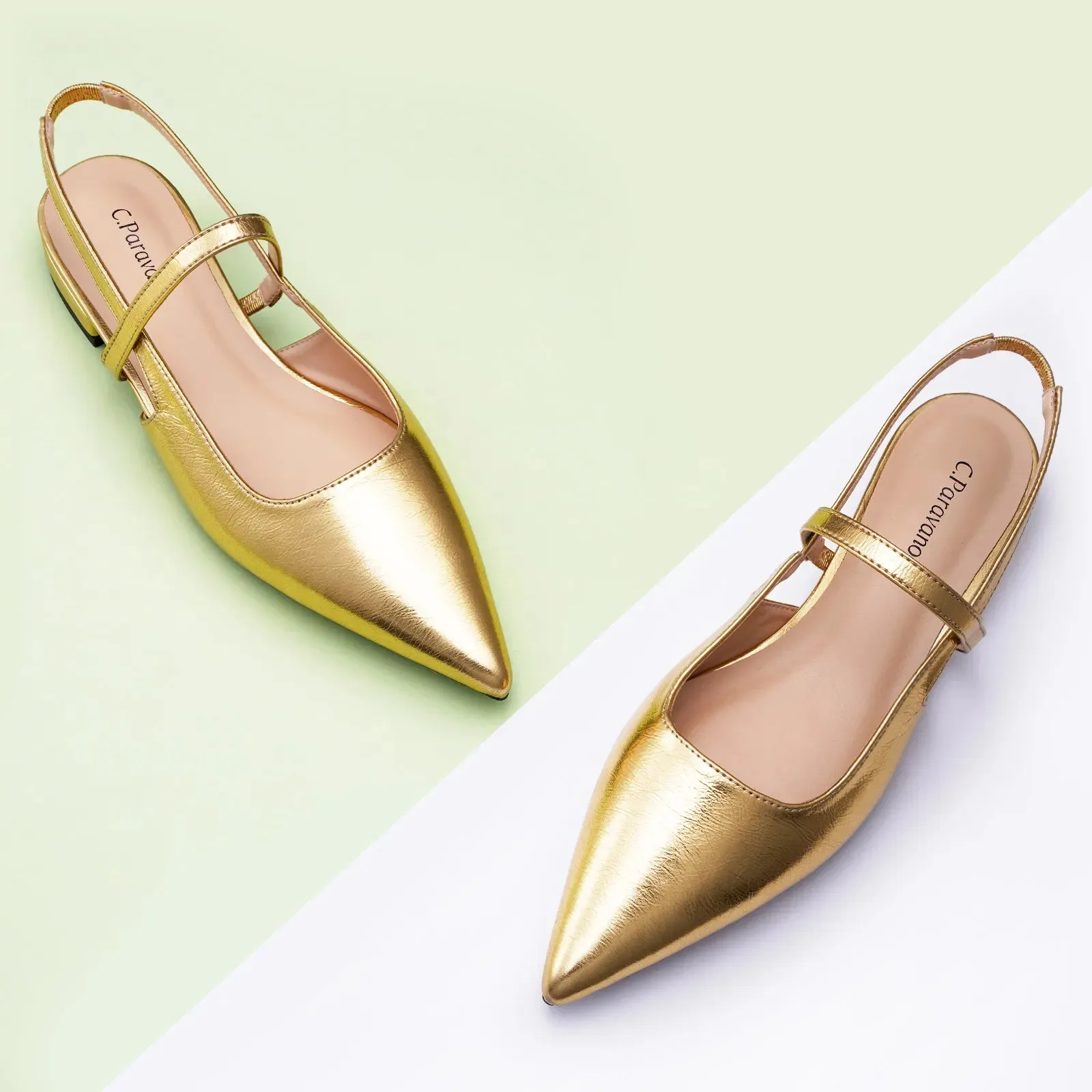 Pointed Toe Slingback Flats (Freya) Gold