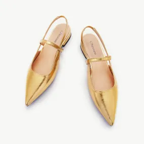 Pointed Toe Slingback Flats (Freya) Gold