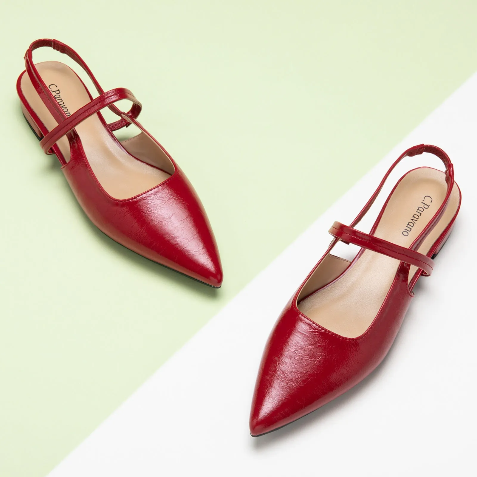 Pointed Toe Slingback Flats (Freya) Red