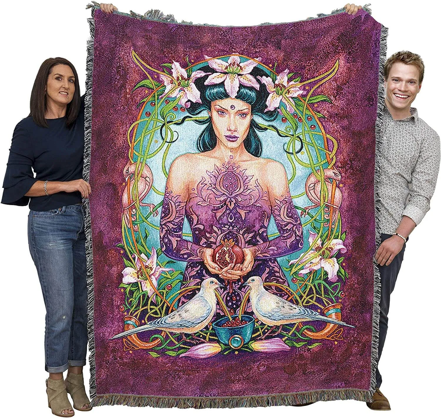 Pomegranate and Doves Tapestry Blanket