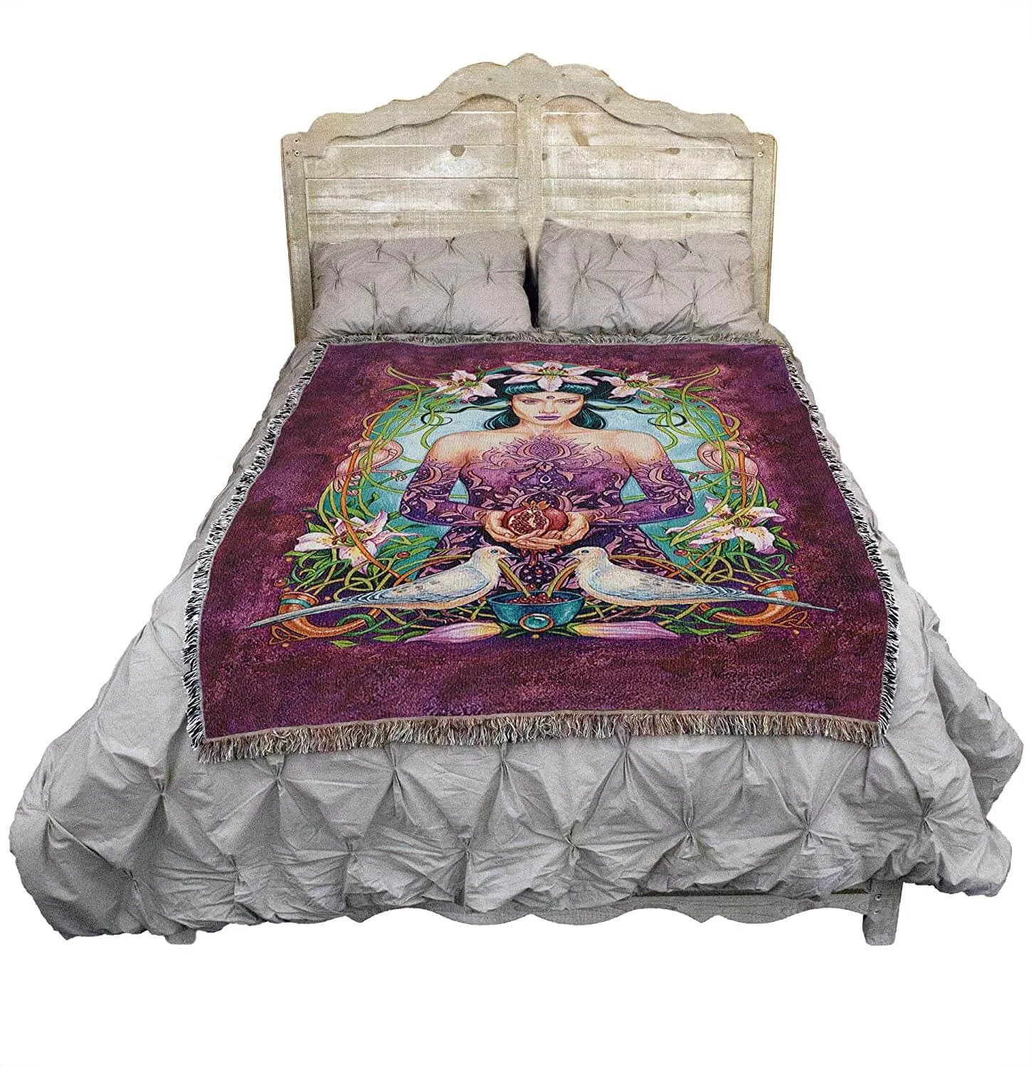 Pomegranate and Doves Tapestry Blanket