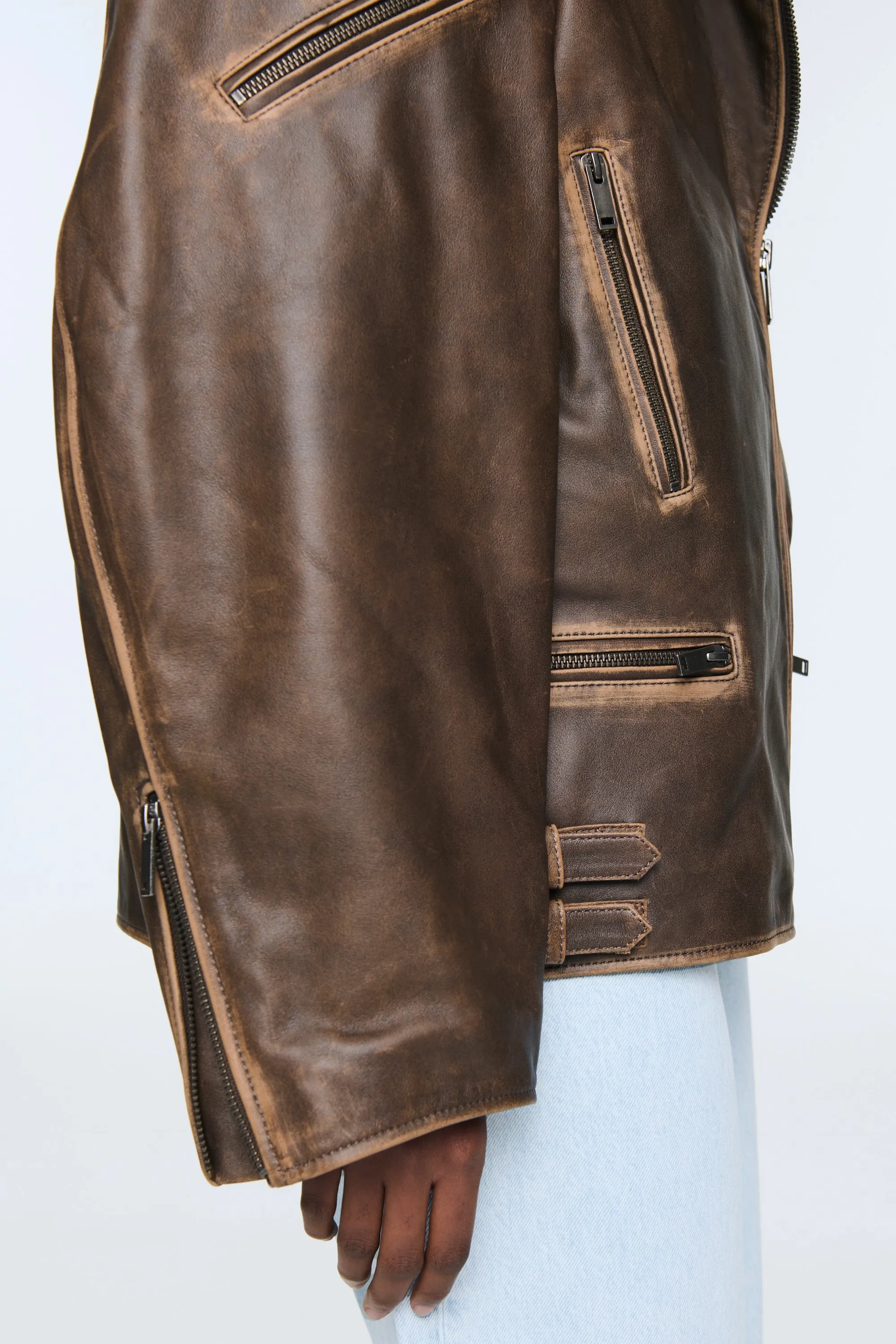 Samantha Distressed Leather Biker Jacket