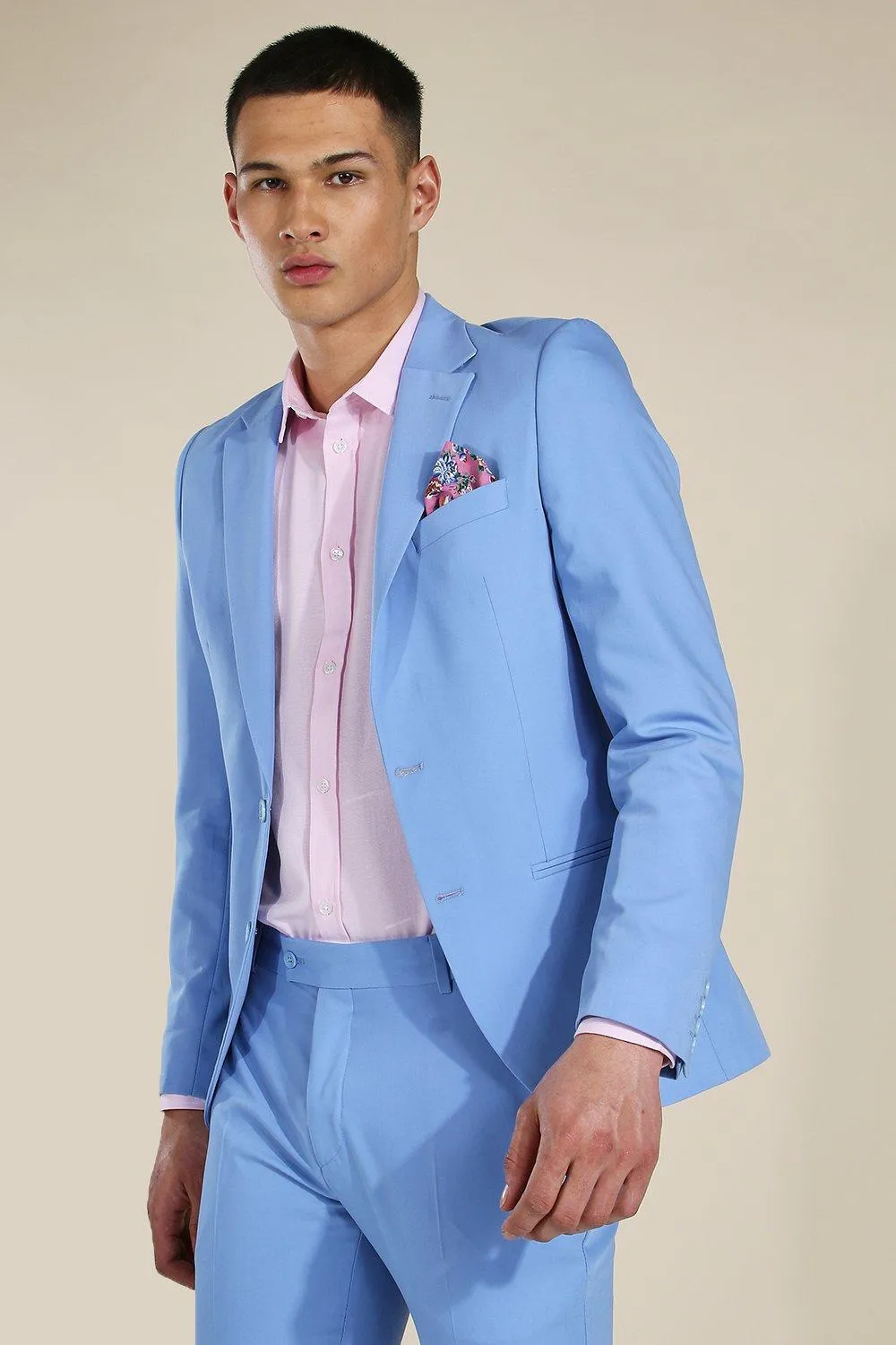 Skinny Light Blue Single Breasted Jacket