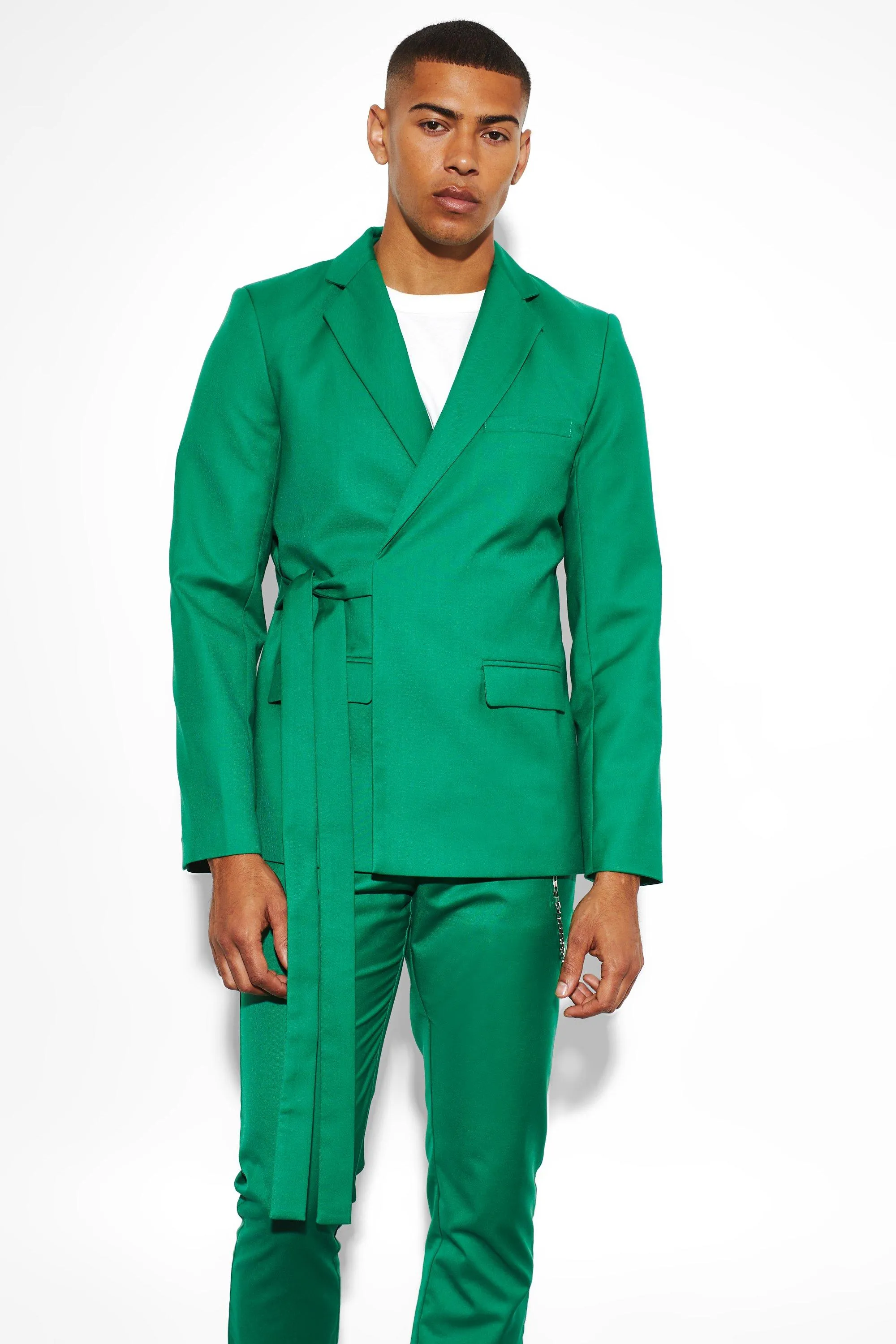 Slim Wrap Panel Suit Jacket