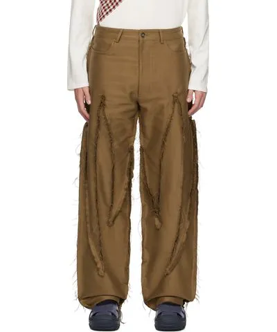 STRONGTHE Brown Frayed Reverse Spiky Trousers