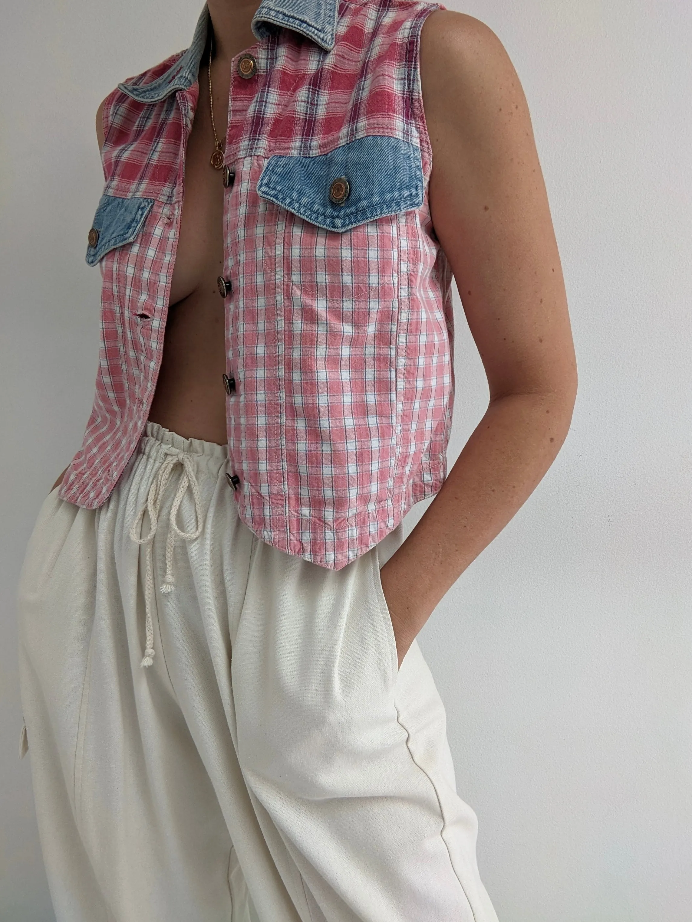 Sweet Vintage Pink Plaid Vest