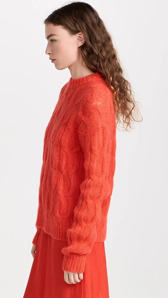 Tibi   Soft Mohair Cable Crew Neck Easy Pullover 