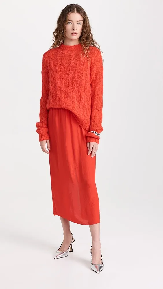 Tibi   Soft Mohair Cable Crew Neck Easy Pullover 