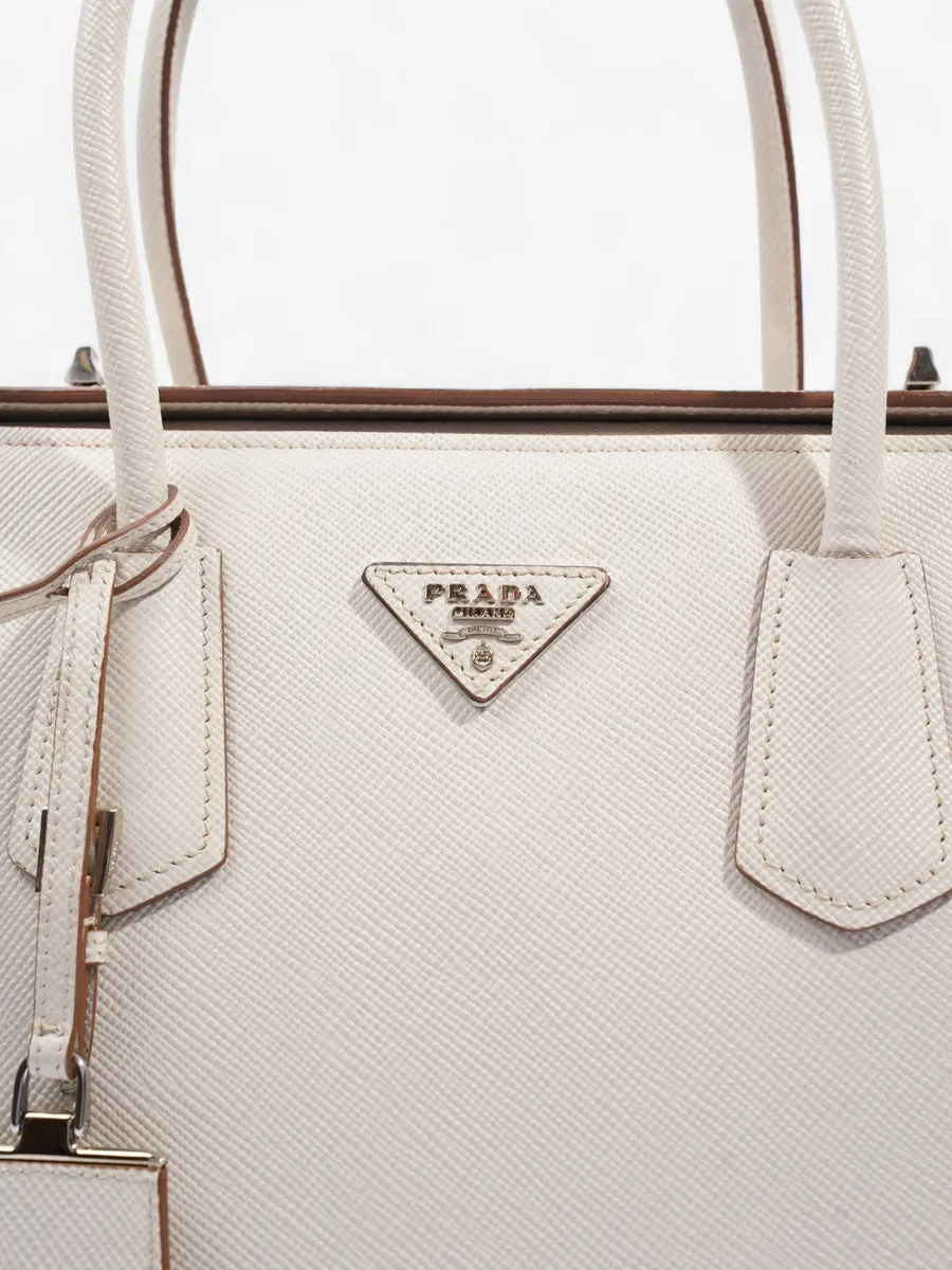 Turnlock Twin Tote Cream Saffiano Leather