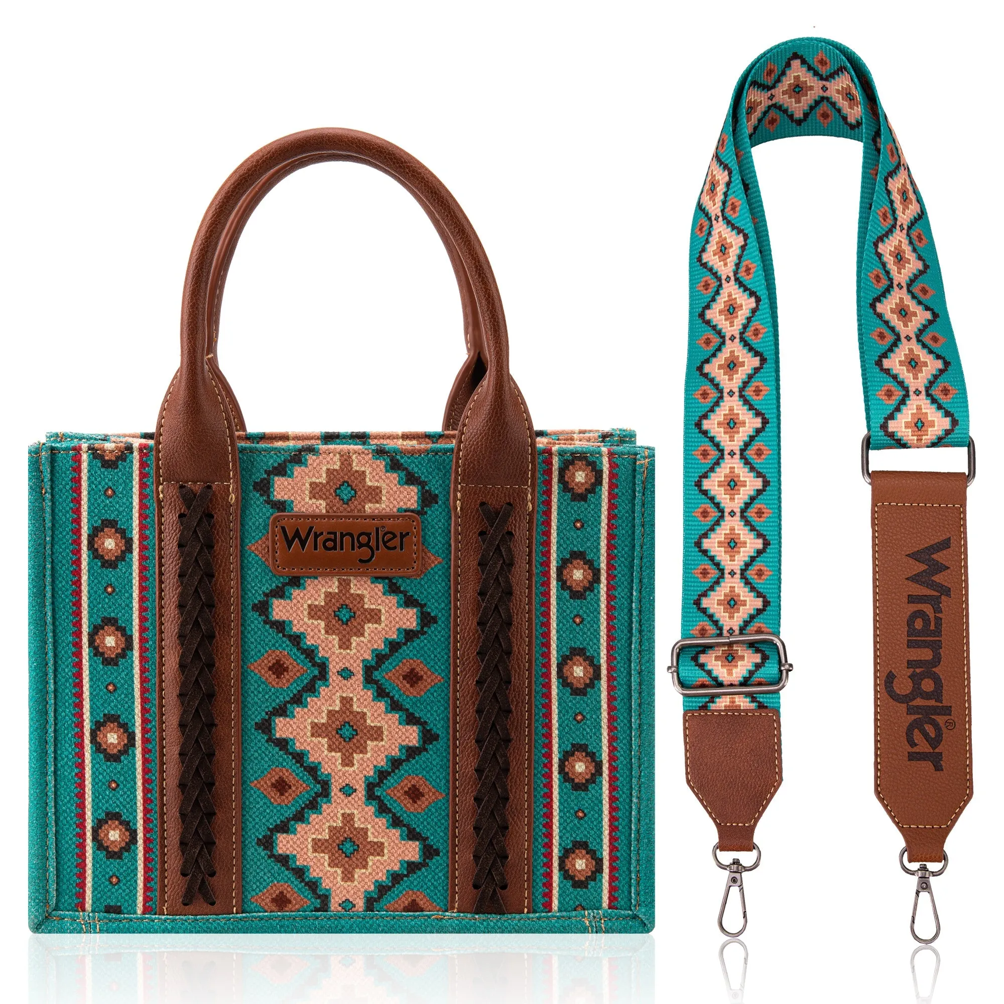 WG2203-8120SW  Wrangler Aztec Small Tote/Crossbody and Card Case Set 2Pc- Turquoise