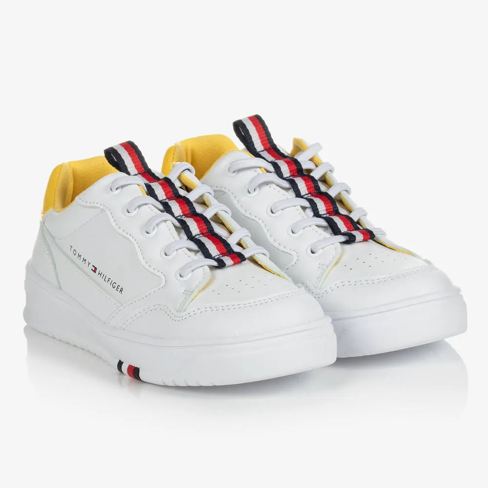 White Faux Leather Logo Trainers