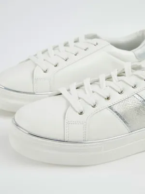 White Metallic Trim Cupsole Trainers | Women | George at ASDA