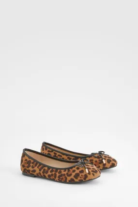 Wide Fit Leopard Round Toe Ballet Flats