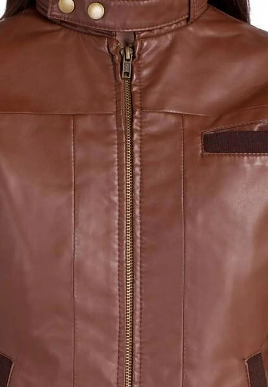 Women's Chocolate Brown Leather Bomber Jacket