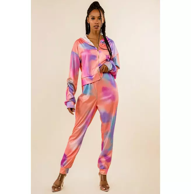 Women's Tie-dye Hoodie and Ribbed Pant Set