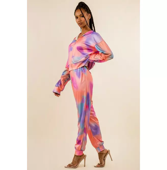 Women's Tie-dye Hoodie and Ribbed Pant Set