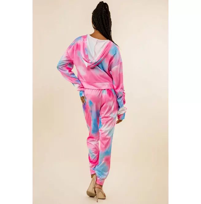 Women's Tie-dye Hoodie and Ribbed Pant Set