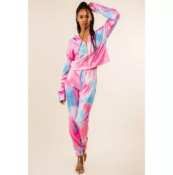 Women's Tie-dye Hoodie and Ribbed Pant Set